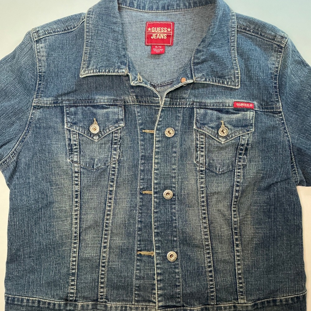 Guess Jeans Womens Blue Denim Trucker Jacket XL Stretch - Picture 15 of 16